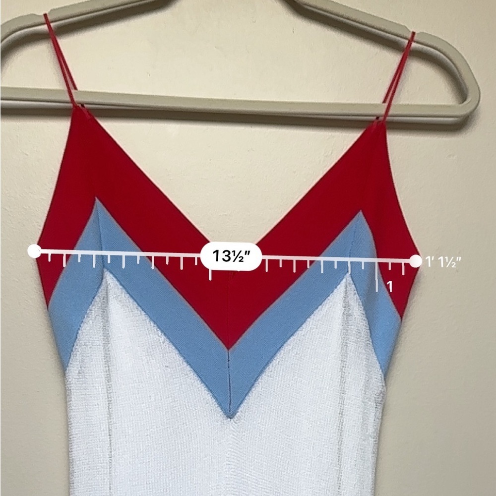 Sandro Runway V-Neck Knit Midi Dress Red Blue White Size 1 (US Small) - Picture 11 of 12